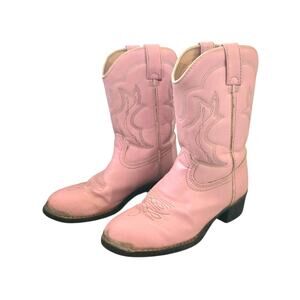 Durango Pink Western Cowgirl Boots Girls Youth Size 2D Faux Vegan Leather Cowboy